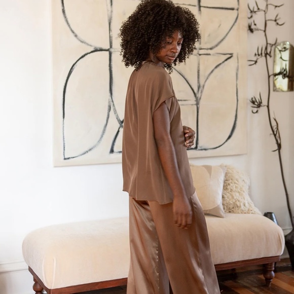 Erica Tanov Jules silk drawstring pant, brown, size 8 - Picture 6 of 11